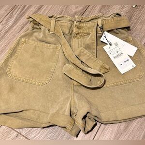 Zara dark green paper bag shorts